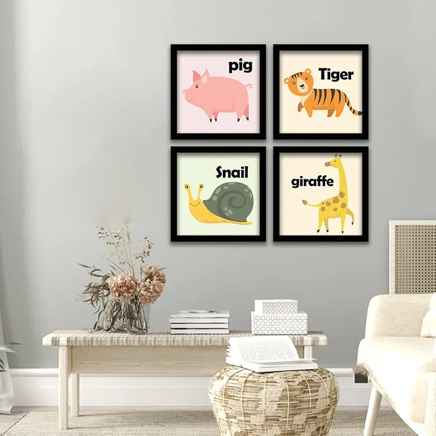 Kotart Animal Names Frames for Kids Room Decor Set of 4