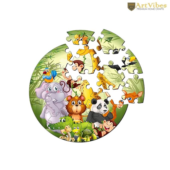 Artvibes Wooden Premium Wild Funny Animal Puzzles for Kids Age 2 and 3 | 19 Piece Puzzles | Fun Learning Brain Booster for Little Champions