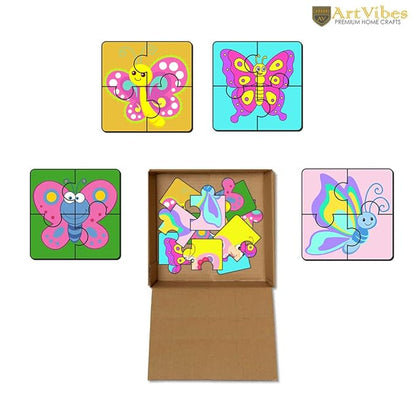 Artvibes Butterflies Wooden Jigsaw Puzzle Games for Children & Kids Age 2-5 | 4 Pieces Puzzles | Toddler's Wooden Puzzle | Set of 6