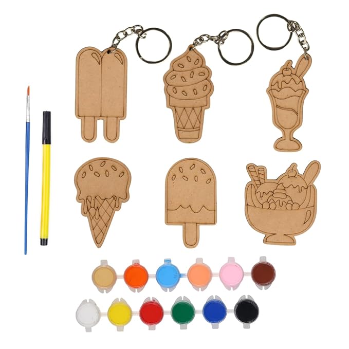 Hobby India Ice-cream Theme Keychains & Fridge Magnets Painting Kit's for 3+ Age Kid's | Best Art &m Craft Kits