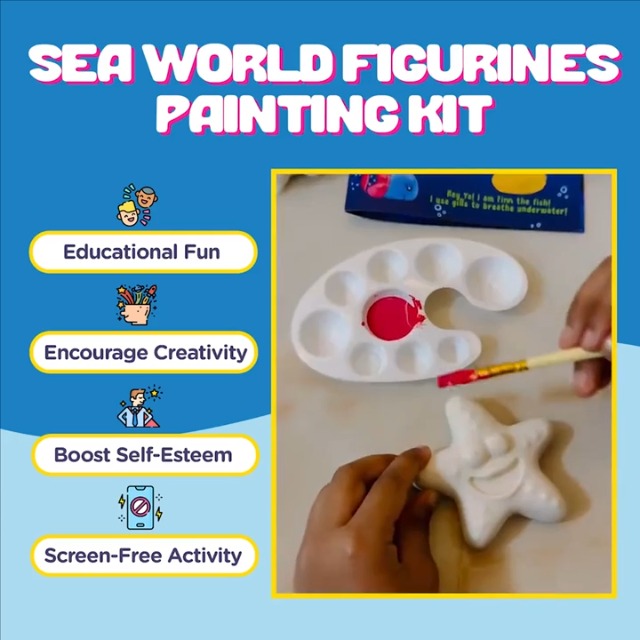 Kalakaram Paint Your Own 5 Figurines Painting Craft Kit for Kids | Sea World Theme Painting Set Diy Painting Kit for Kids
