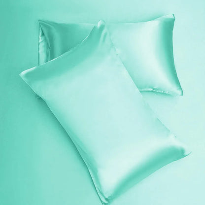 Cloth Fusion Satin Pillow Cover Set of 2 Pillow case with 3 Satin Soft Scrunchies Sea Green