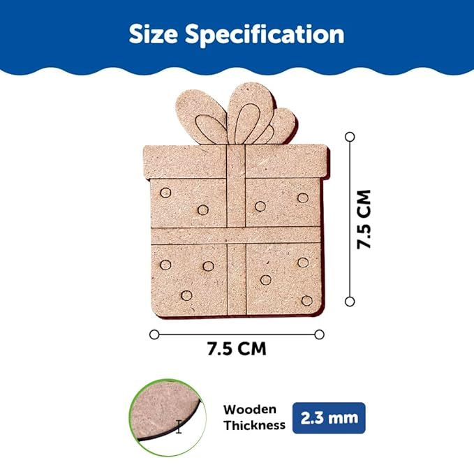 Mini Leaves Wooden DIY Christmas Santa Claus Wooden Fridge Magnets Cut Outs Multicolor Set of 12 | Festive Season Fridge Magnetic Toys for Kids 3 4 5 Years Kids