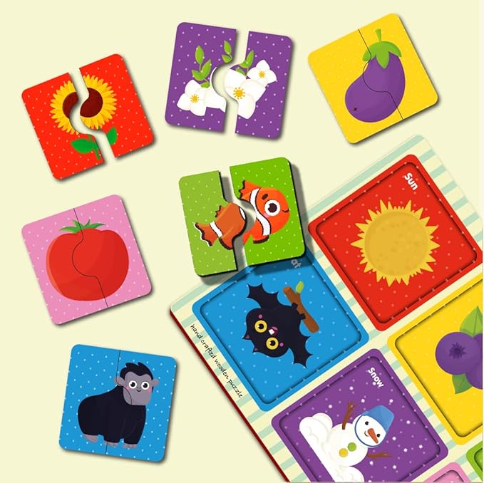 Mini Leaves 2 Piece Puzzle for Kids | Colors Jigsaw Puzzle | Set of 6 Wooden Puzzles for Kids | Educational Toys for Kids