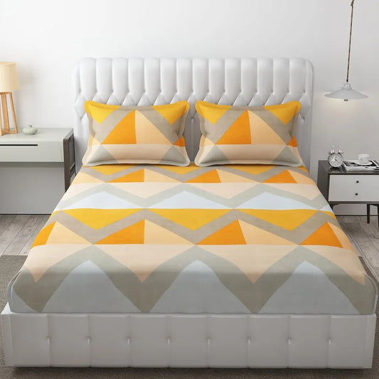Fresh From Loom Single Bed Floral Design Microfiber Single Bedsheet Wrinkle Free 1 Pillow Covers Included 144 TC Chevron Orange