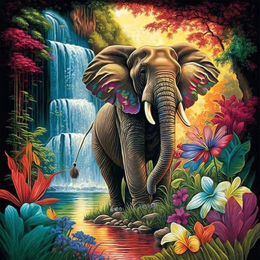 TREXEE Elephant River 5D Diamond Painting Kit for Adults & Kids, DIY Diamond Painting by Numbers Kit Paint by Numbers Kit Cross Stitch Pictures Arts Craft Gift for Kids & Adults 