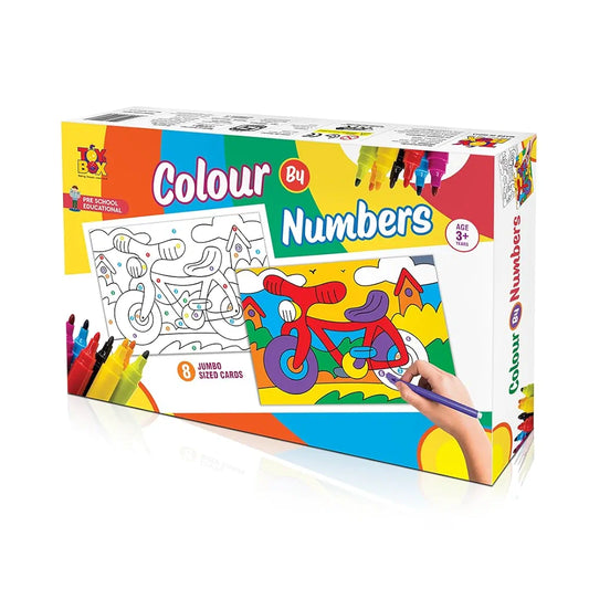 TOYSBOX Colour by Numbers Art Kit, 8 Jumbo Design Printed Cards with 6 Felt Pens, Educational Learning Kit for Kids Ages 3+ Years