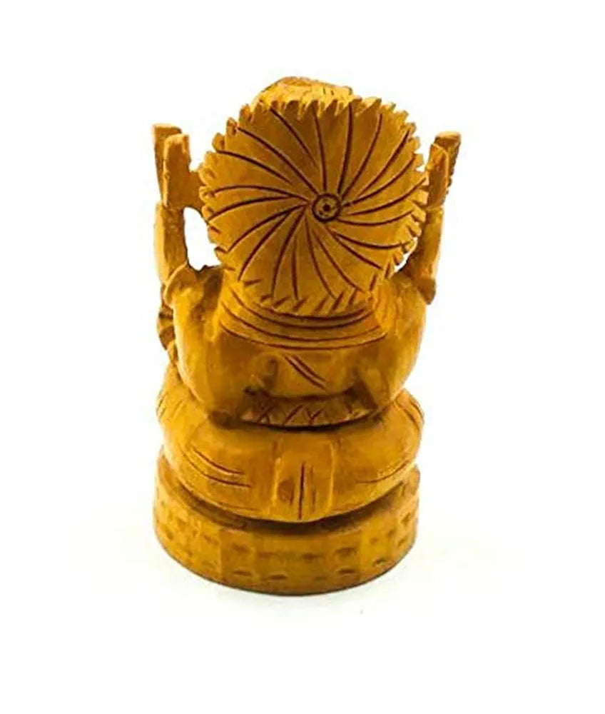 Shri Handicrafts 3" Hand Carved Lord Ganesha Wooden Idol Sculpture Home Decorative Figurine