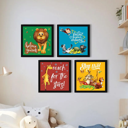 ArtX Set of 4 Cartoons Animals-01 Kids Room Painting Wall Art Set Of 4