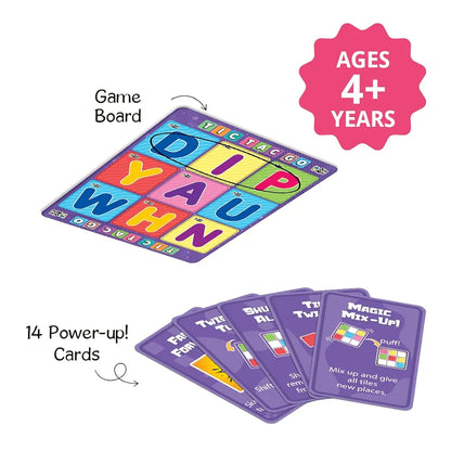 GiniMini Tic-Tac-Go! Strategy Game for Kids 4 5 6 | 50+ Tiles, Power-Up Cards, Mystery Tiles & Challenges | Fun Family Game Night, Brain Activity