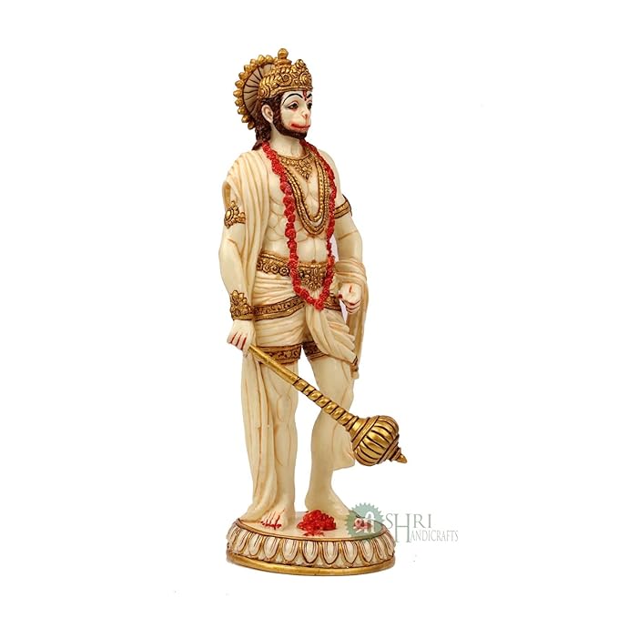 Indicast Resin 10" Inch Hanuman Ji Standing Gold Painting Bajrangbali Idol Gift Article