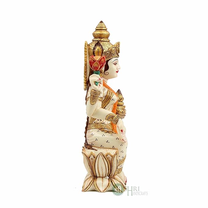 Indicast Resin 8" Inch Lakshmi Fine Painting Goddess Laxmi Idol Diwali Puja Vastu Figurine Gift Article for Home Office