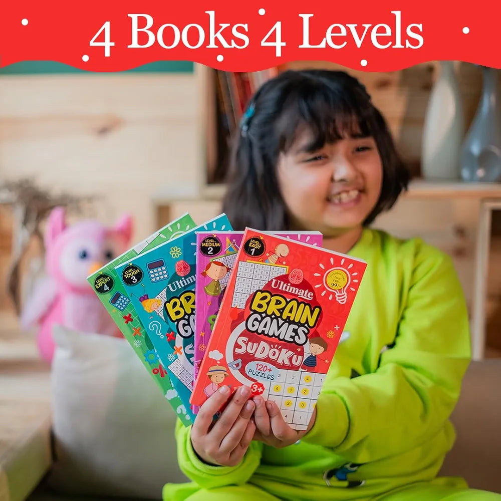 500+ Sudoku Puzzle Book Set for Kids Ages 4+ | 4-Book Pack with Solutions | Fun Brain Games for Logic & Problem-Solving by Majestic Book Club
