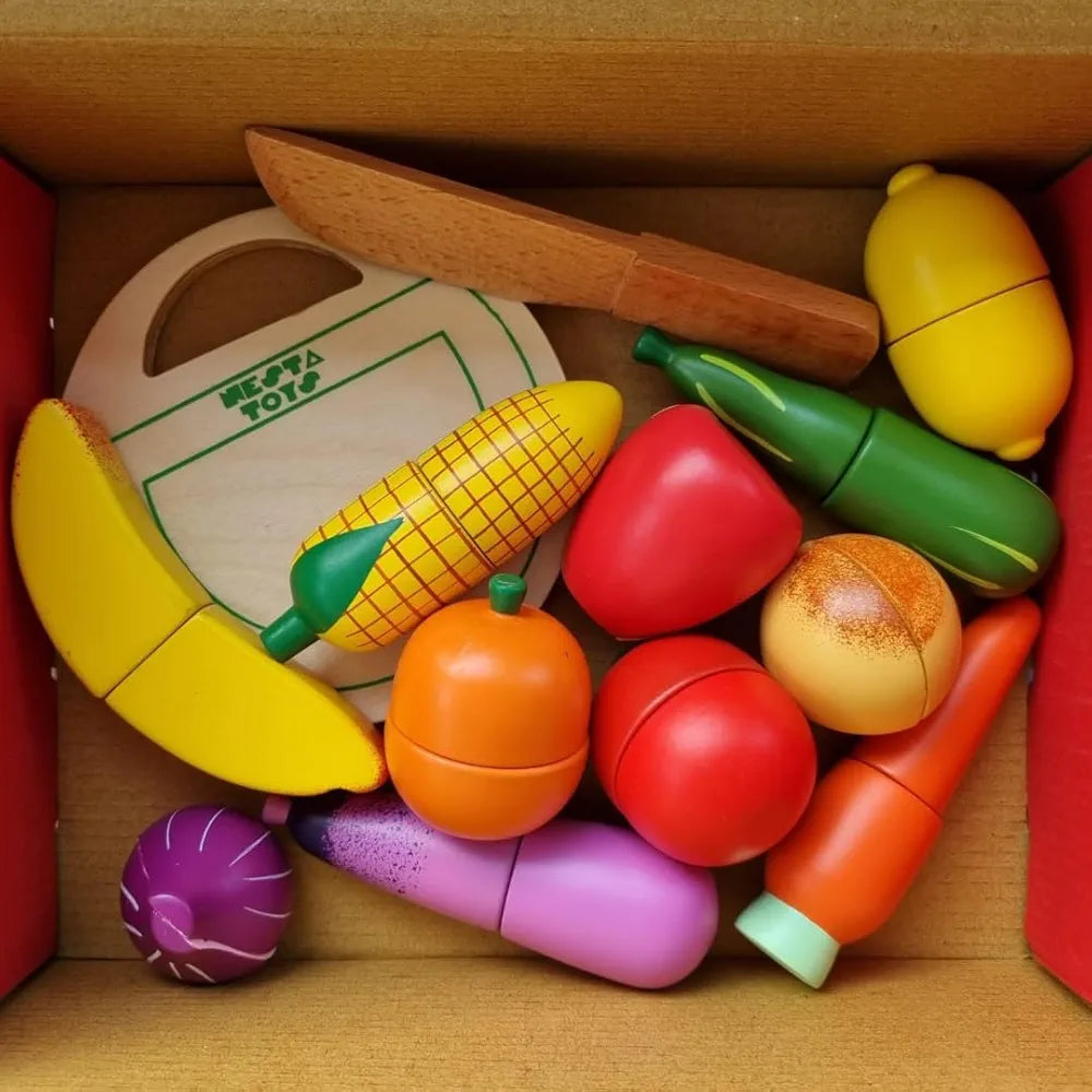 NESTA TOYS - Wooden Vegetable and Fruit Toy Set | Pretend Play Food | Kitchen Set Toy 