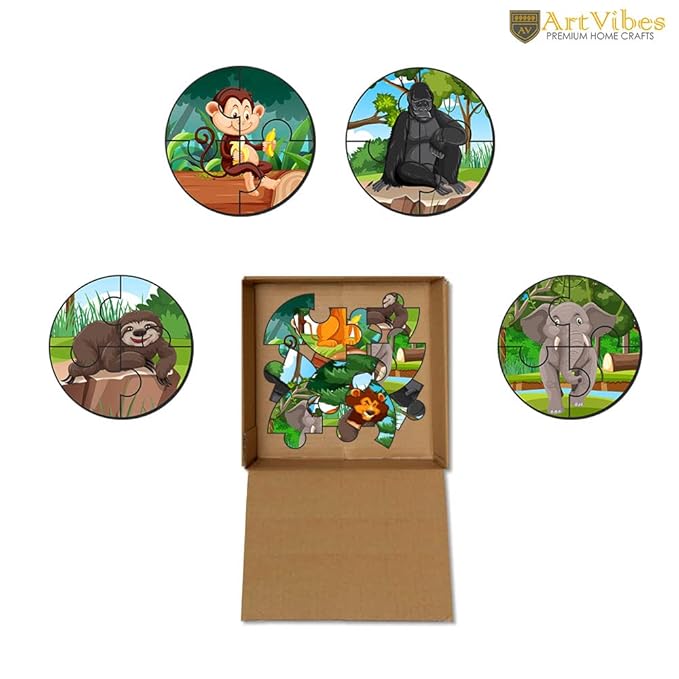 Artvibes Cute Animals Premium Wooden Puzzles for Kids Age 2-5 | 4 Piece Puzzles | Toddlers Wooden Puzzle | Set of 6