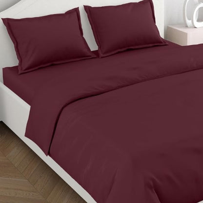 Haus & kinder Cotton Plain Solid Bedsheet for King Size 2 Pillow Covers | Colour Wine
