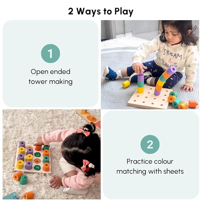 Curious Cub Montessori Stacking and Colour Matching Peg Board | Hand-eye Coordination & Brain Development