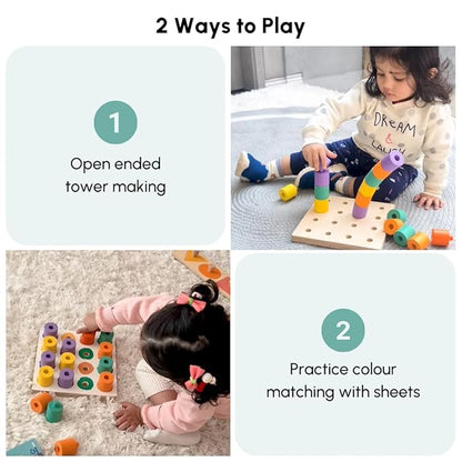 Curious Cub Montessori Stacking and Colour Matching Peg Board | Hand-eye Coordination & Brain Development