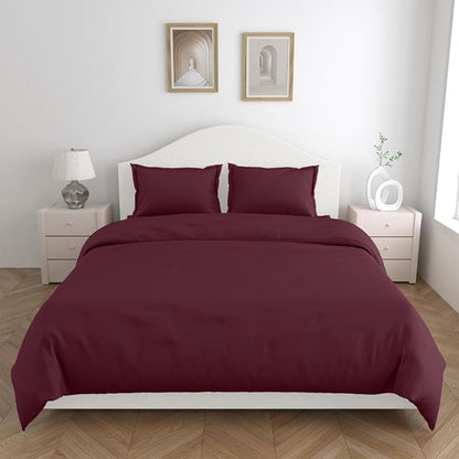 Haus & kinder Cotton Plain Solid Bedsheet for King Size 2 Pillow Covers | Colour Wine
