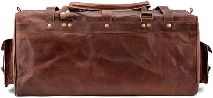 Goatter Genuine Leather Multi Pockets Travel Overnight 22" Duffle Bag for Men Large Size