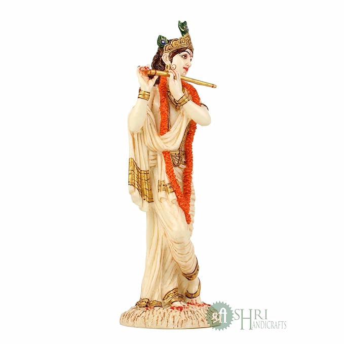 Indicast Resin 10" Inch Lord Krishna Fine Painting Hindu God Laddu Gopal Figurine for Home Office