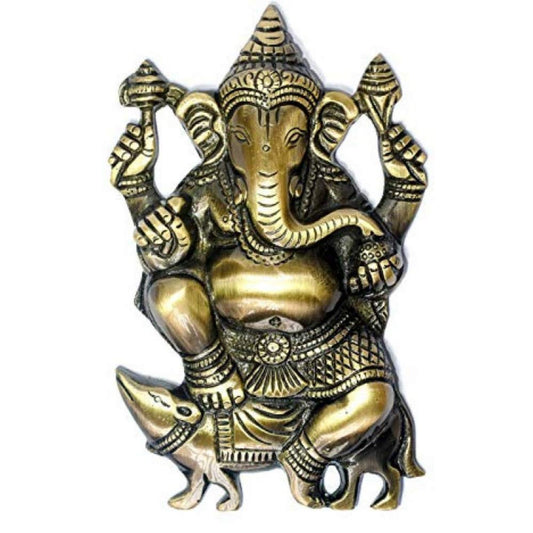 The Advitya Brass Ganesha Statue | Ganesh Murti With Mouse | Brass Lord Ganesh Sitting on Base | 8" Inch