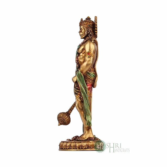 Indicast 10" Inch Cold Cast Resin Hanuman Ji Showpiece Antique Decor Decor Standing Bajrangbali