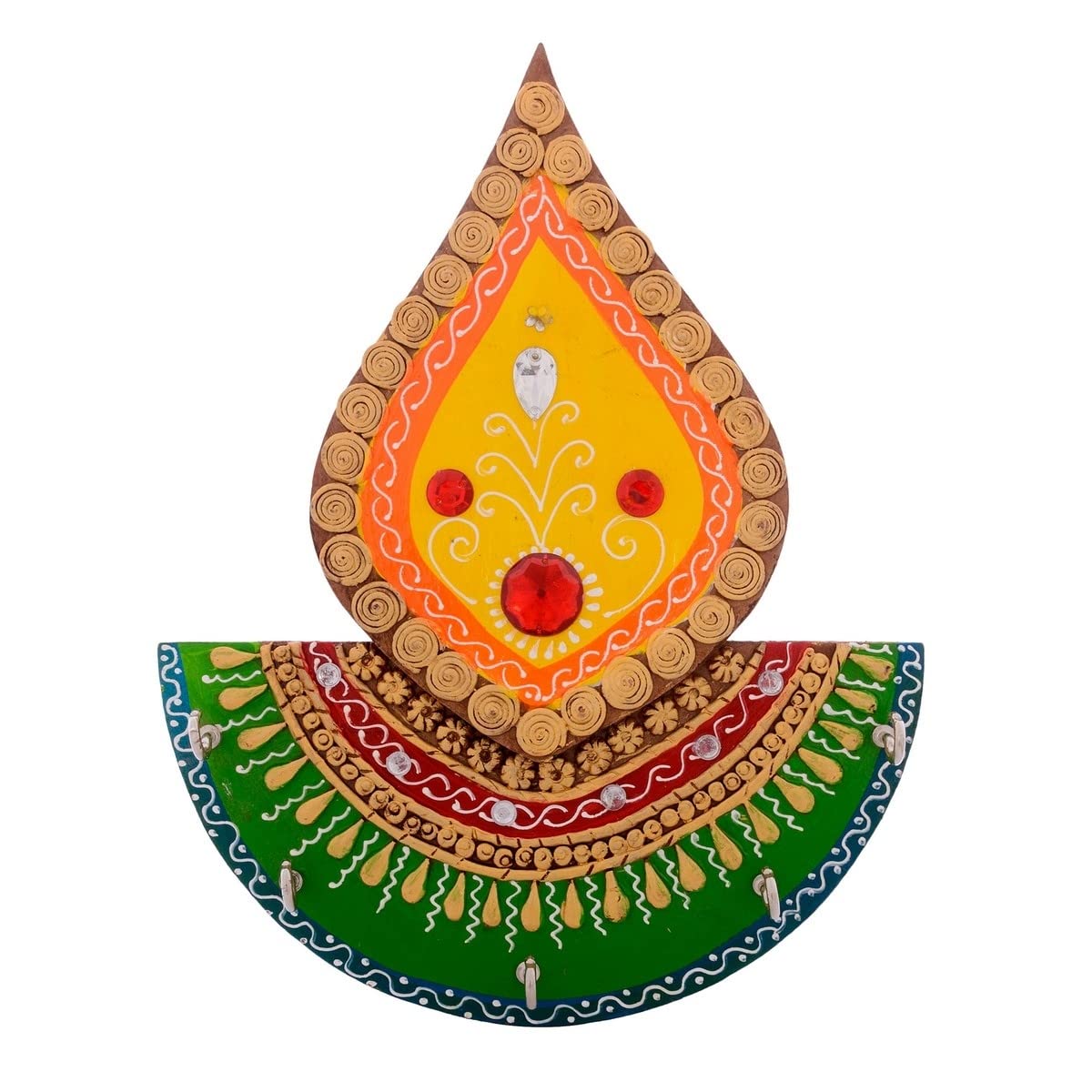 Ecraftindia Tilak Design Papier - Mache Key Holder | Green, Golden and Yellow