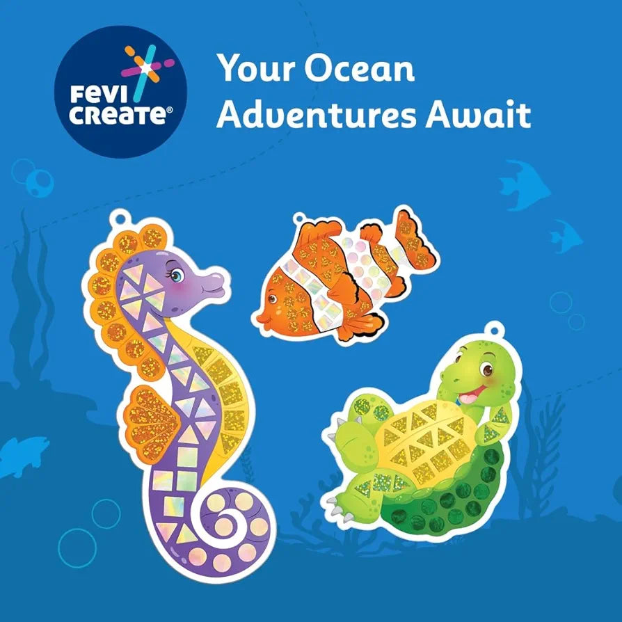 Fevicreate Stick-n-Create Mirror Magic Ocean Adventures Kit | Multi-Coloured Sparkly Stickers | Ocean Creature Templates | Travel Friendly | Boosts Creativity | Screen-Free Play | Gifting | Ages 3 +