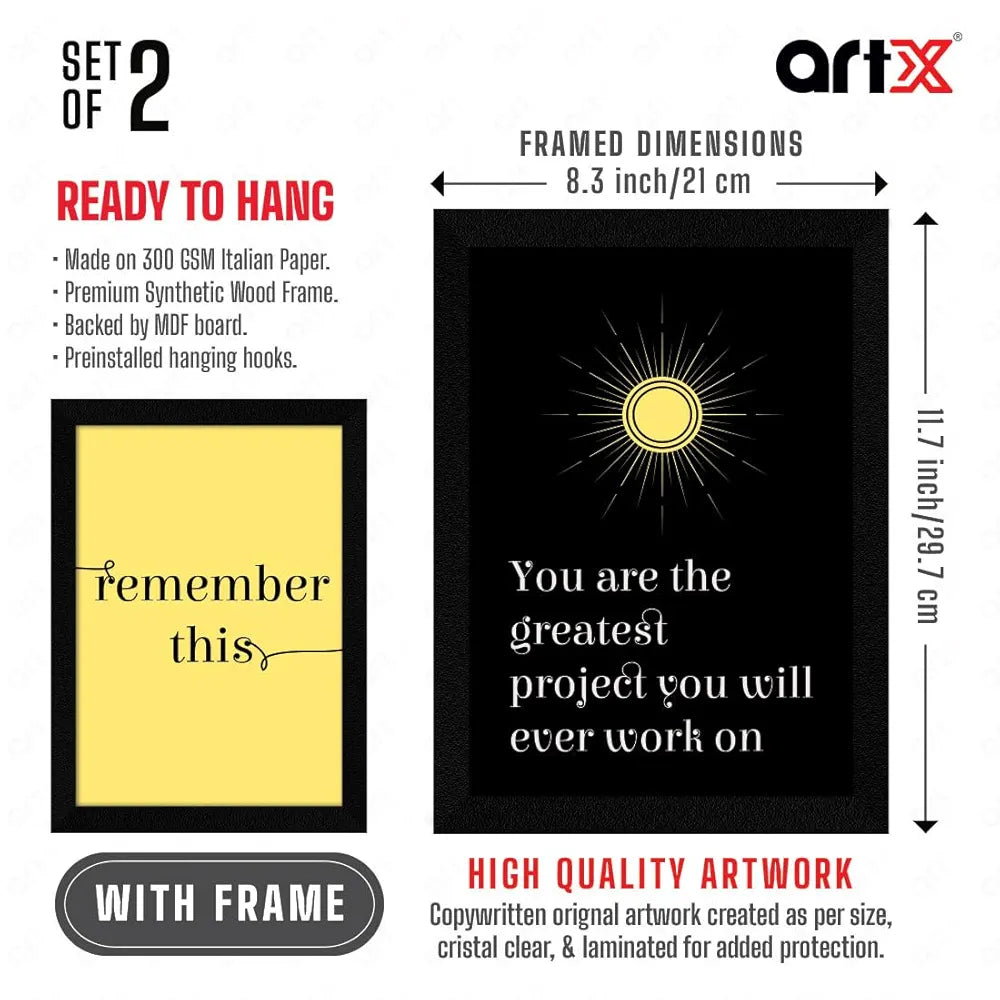 ArtX Paper Self Love Remember Motivational QuotesAXDD00117-MOT Wall Frames Set of 2