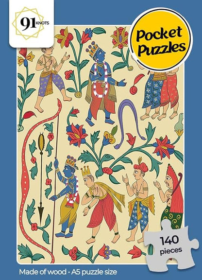 91knots-krishna With Devotees Wooden Jigsaw Puzzle (140 Pieces) for Adults and Kids | Beautiful Indian Artwork Puzzle