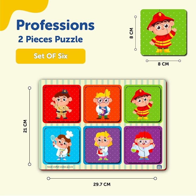 Mini Leaves 2 Piece Wooden Puzzle for Kids | Professions Jigsaw Puzzle | Set of 6 Wooden Puzzles for Kids | Educational Toys for Kids