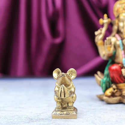 The Advitya Handcrafted Rat/ Mouse Idol With Modak/ Chuha Mushak Vahan of Ganesh/ Ganesha With Ladoo