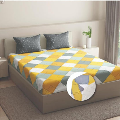 Wakefit Bedsheet for King Size Bedsheet King Size Bed Cotton 2 Pillow Covers Elastic Fitted Sheet Mario