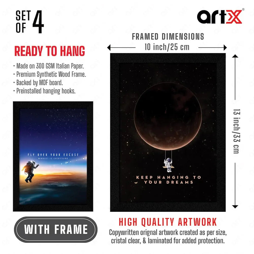 ArtX Paper Science Space Motivational Wall Frames Motivational Framed Posters A4 Set of 4