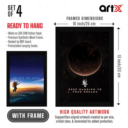 ArtX Paper Science Space Motivational Wall Frames Motivational Framed Posters A4 Set of 4