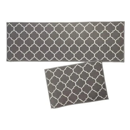Ishro Home Kitchen Mats For Floor Anti Slip Waterproof Set Of 2 Pcs Colour Grey Diamonds