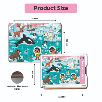 Mini Leaves 24 Piece Puzzle for Kids | Polar Adventure Jigsaw Puzzle | Wooden Puzzles for Kids | Educational Toys