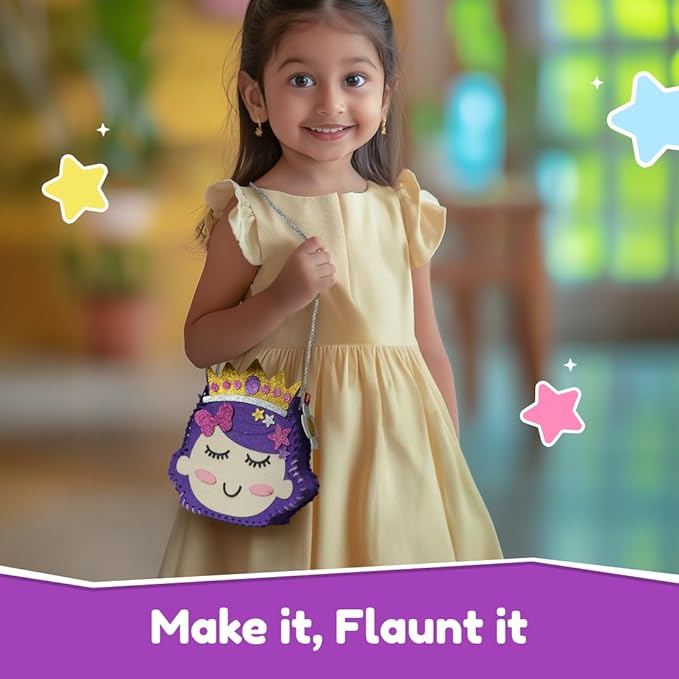 Bloomingo Art & Craft Kit | Princess Sling Bag | Fun Mess Free Arts & Craft Kit for Kids | Design Your Own Magical Diy Craft Bag