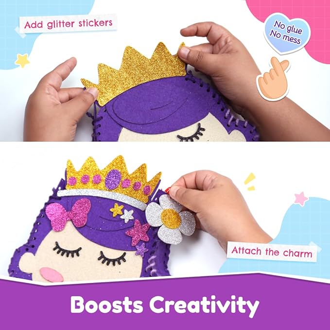 Bloomingo Art & Craft Kit | Princess Sling Bag | Fun Mess Free Arts & Craft Kit for Kids | Design Your Own Magical Diy Craft Bag