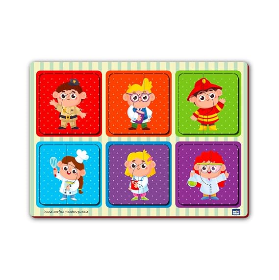 Mini Leaves 2 Piece Wooden Puzzle for Kids | Professions Jigsaw Puzzle | Set of 6 Wooden Puzzles for Kids | Educational Toys for Kids