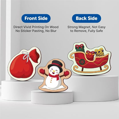 Mini Leaves Colorful Christmas Santa Claus Wooden Fridge Magnets Cut Outs Multicolor Set of 11| Festive Season Fridge Magnetic Toys