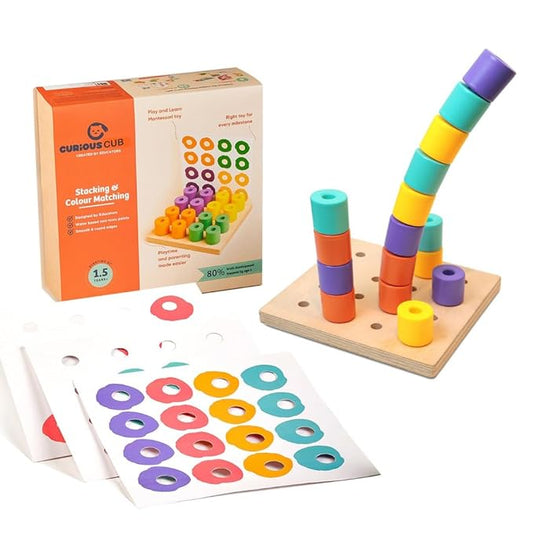 Curious Cub Montessori Stacking and Colour Matching Peg Board | Hand-eye Coordination & Brain Development