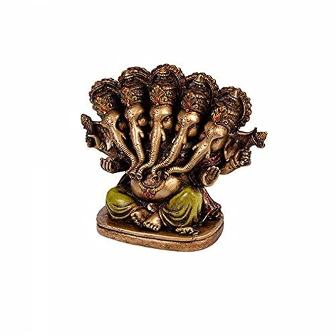 Indicast Resin 5" Inch Panchmukhi Lord Ganesha Hindu God Ganesh Ganpati Idol Figurine for Home Office House Warming Statue Murti
