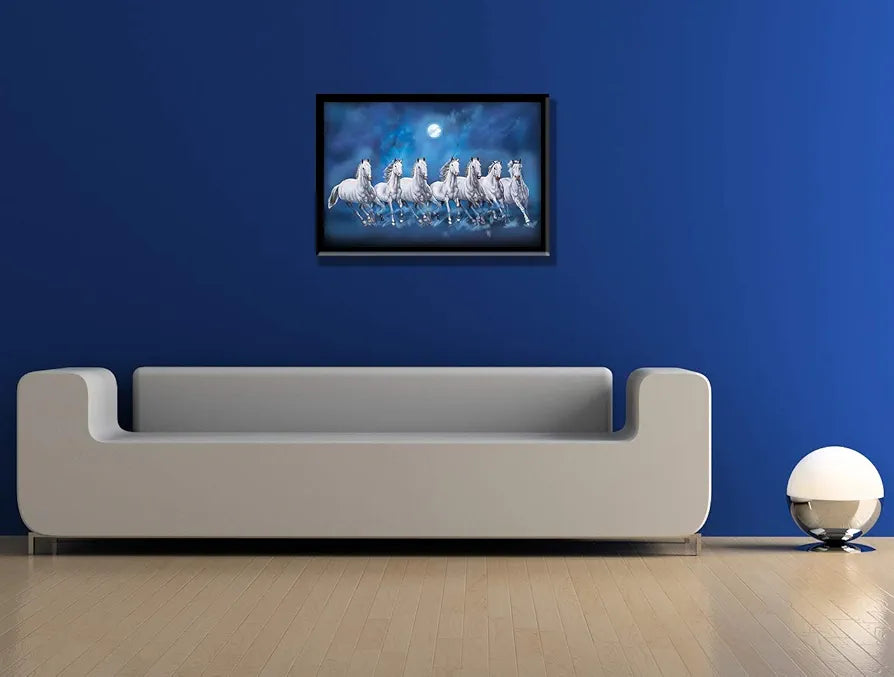 Lifehaxtore Seven Lucky Running Vastu Horses Art Framed Painting