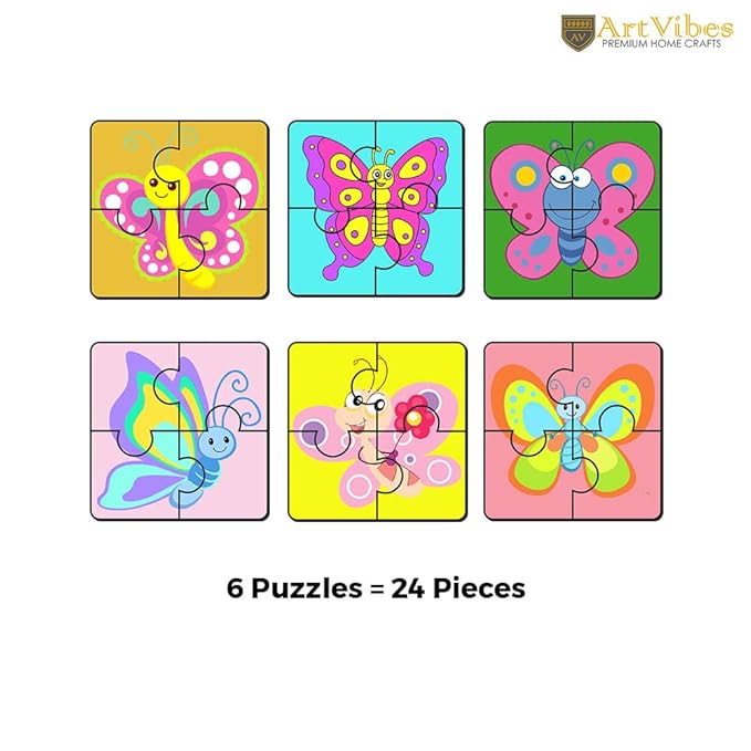 Artvibes Butterflies Wooden Jigsaw Puzzle Games for Children & Kids Age 2-5 | 4 Pieces Puzzles | Toddler's Wooden Puzzle | Set of 6