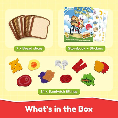 Bloomingo Pretend Play Kit Six Sneaky Sandwiches | Fun Sandwich Making Set for Kids | 100+ Fun Stickers