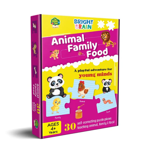 The Book Tree Animal Family and Food Puzzle for Kids | 30 Self-Correcting Pieces | Educational Montessori Game to Learn Animal Names, Their Babies & Food | Preschool Toy for Ages 3+