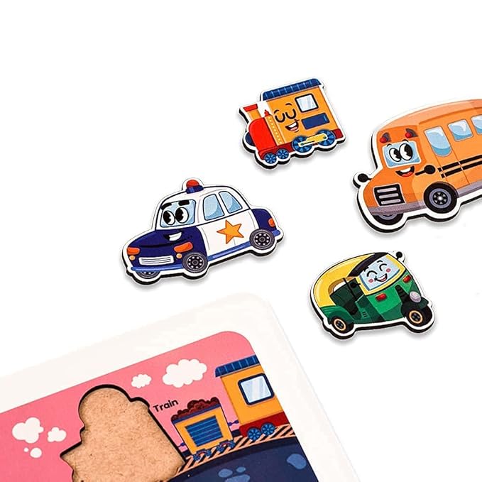 Mini Leaves Transport Vehicles Wooden Puzzle | Educational Puzzle for 4+ Age Kid | 11 Vehicles Shape
