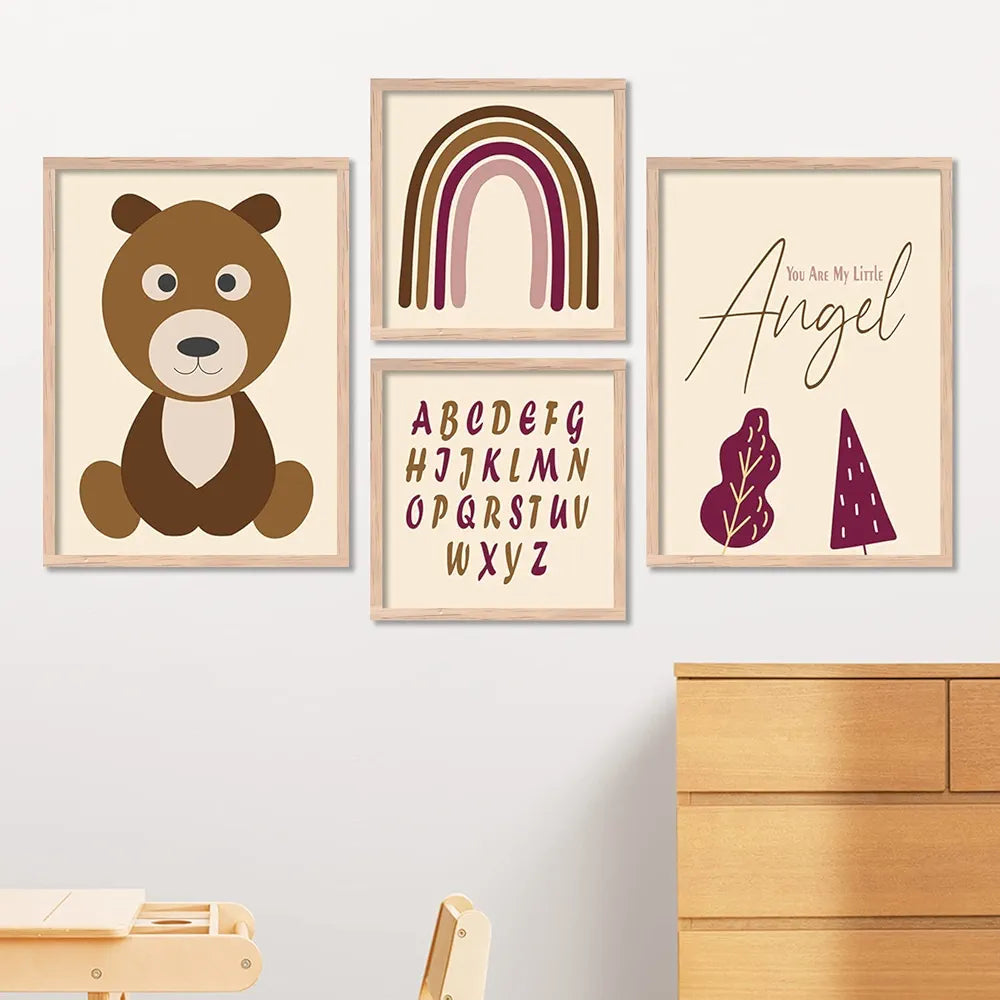 Kotart Modern Art Wall Decor Paintings with Frame for Kids Room - Educational Alphabets Framed Wall Posters/Paintings Set of 4